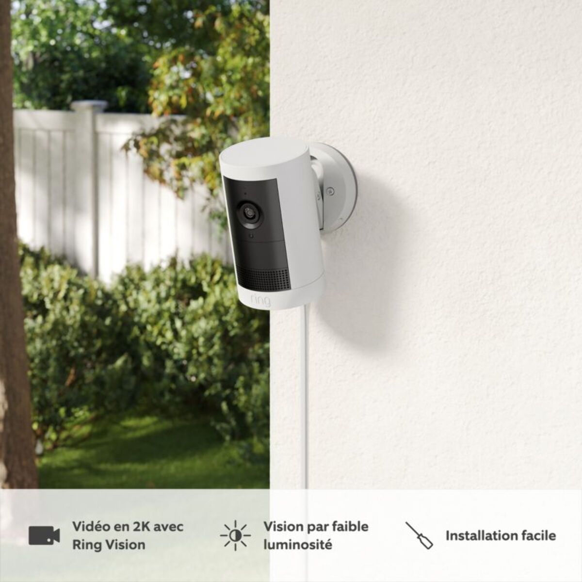 Caméra de surveillance RING Cam Plus - Plug-in - Blanche