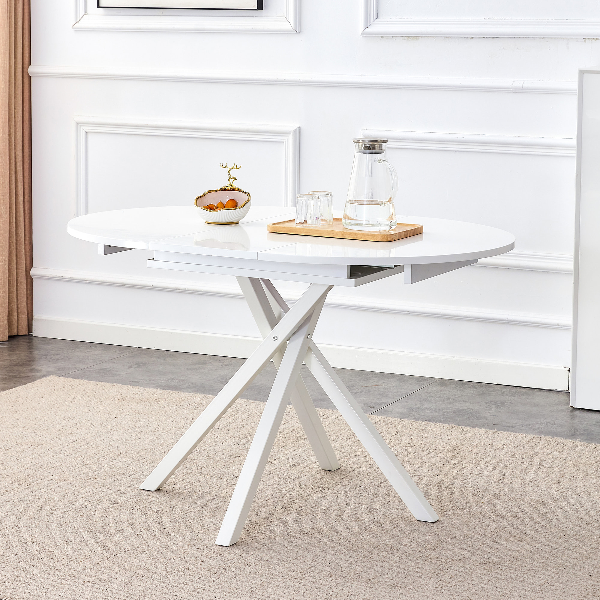 Mesa extensible – Blanco mate y patas ajustables