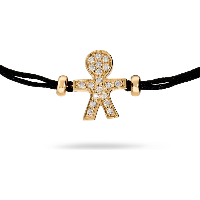 Bracciale Regolabile in Cordino con Bambino in Pavé di Cubic Zirconia in Argento 925 placcato Oro Giallo 18Kt