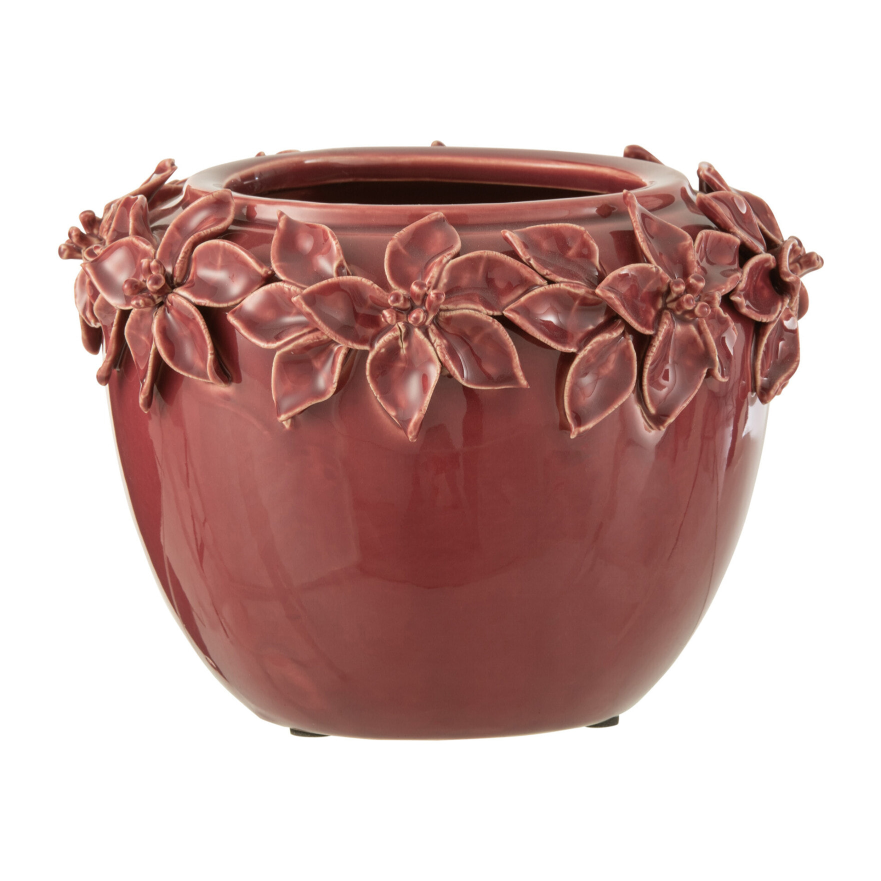 J-Line cache-pot Fleur - céramique - rose - large - Ø 22.5 cm
