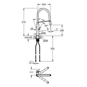 Evier 86 x 51 cm Architectura 50 Blanc + Robinet cuisine GROHE Concetto