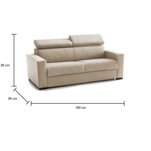 Divano Letto Afra, Divano a 2 posti, 100% Made in Italy, Sofà Soggiorno con apertura girevole, con poggiatesta regolabili e Braccioli standard, Cm 180x95h85, Beige