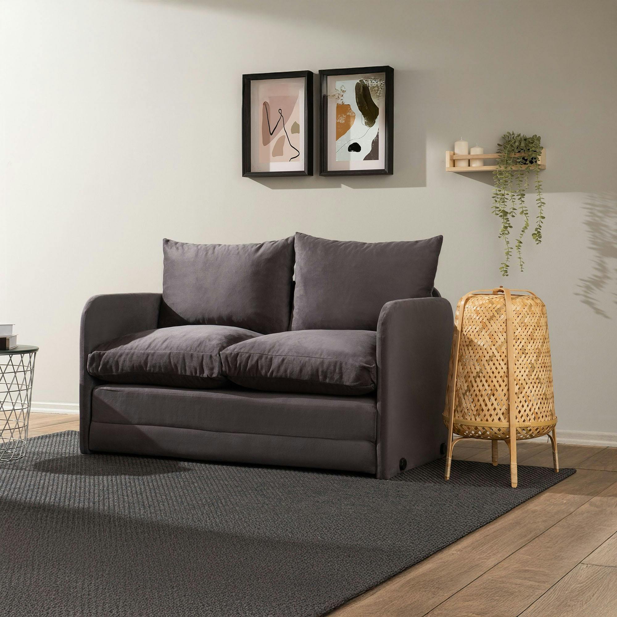 Canapé-lit d'appoint en tissu gris foncé, 2 personnes ORURO