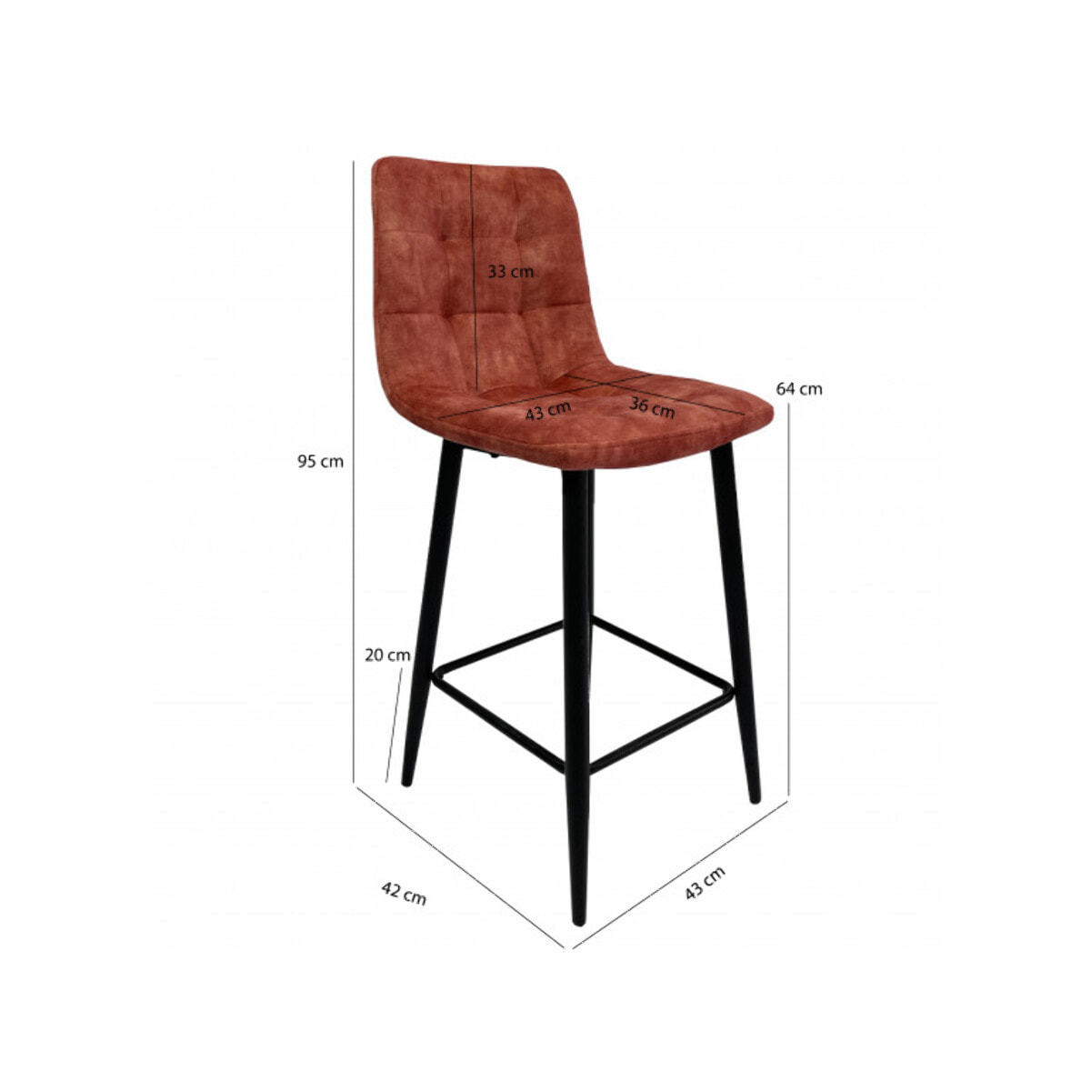 Chaise de bar capitonnée en velours - HERBY