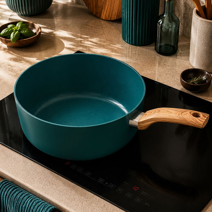 Casserole 20cm en aluminium recyclé bleu canard - tous feux COLORAMA