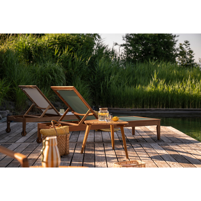 Bain de soleil vert kaki et bois massif NAVEEN