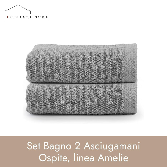 INTRECCI HOME Set Bagno 2 Asciugamani Ospite, in Puro Cotone 500 g,Morbidezza Extra, Assorbenza Superiore, Elegante e Durevole