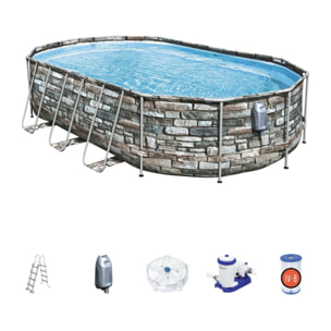 Bestway Piscine hors sol tubulaire ovale Bestway Power Steel Comfort Jet 610 x 366 x 122 cm décor pierres