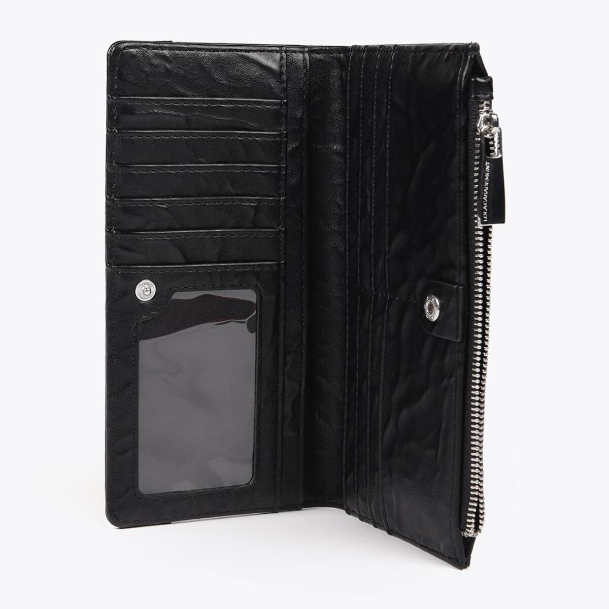 Portafoglio XL con effetto pelle stropicciata e borchie moderne