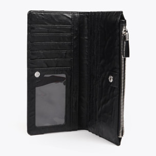 Portafoglio XL con effetto pelle stropicciata e borchie moderne