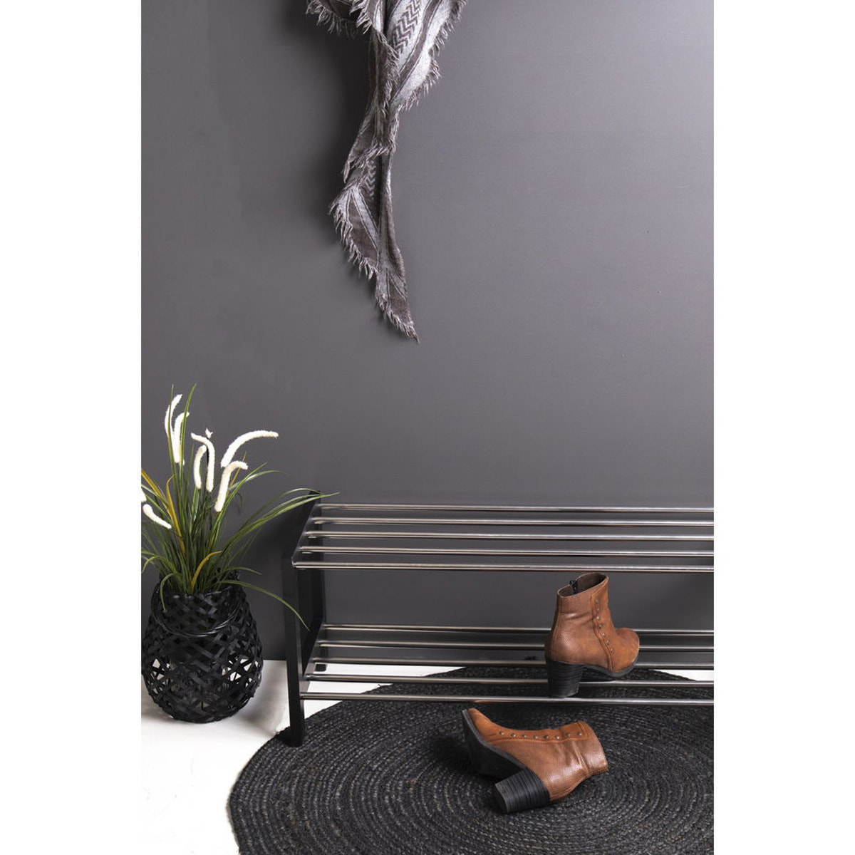 Scarpiera Padova a 2 ripiani in legno e acciaio nero 78x34 cm