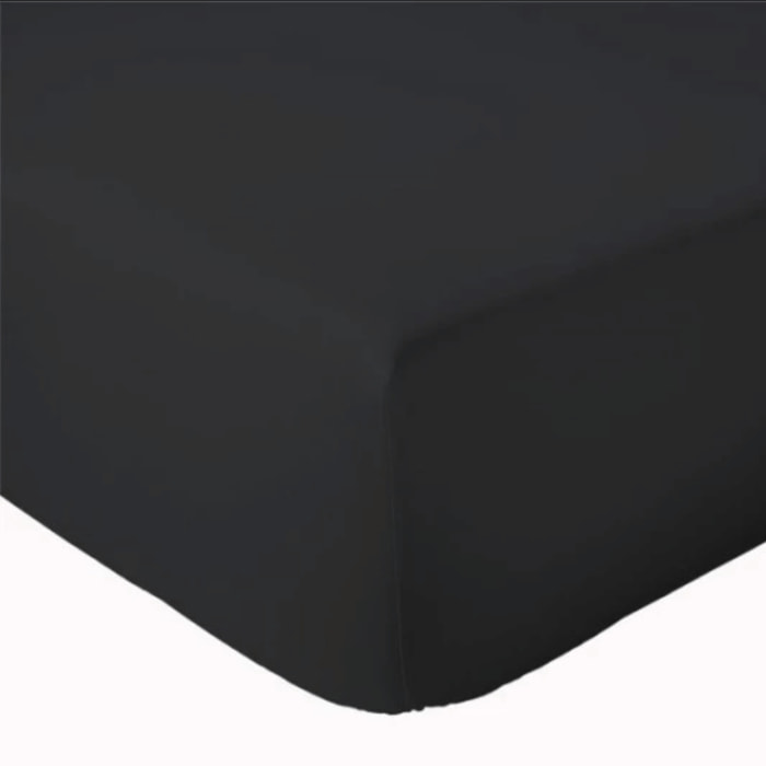 Drap Housse Uni bonnet 30 cm 100% Coton - Noir