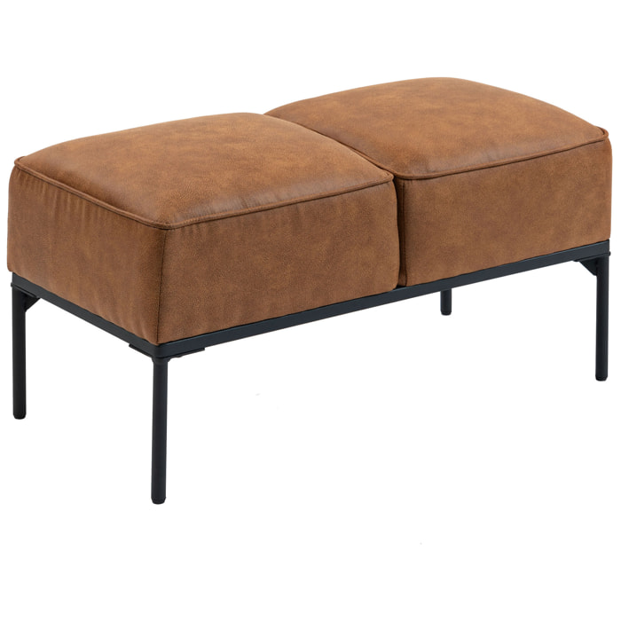 Taburete Pie de Cama, Banco Pie de Cama Moderno con Asiento Acolchado Grueso y Patas de Acero, Cuero Sintético, Banqueta de Dormitorio, Carga 120kg, para Entrada, Pasillo, 80x40x46 cm, Marrón