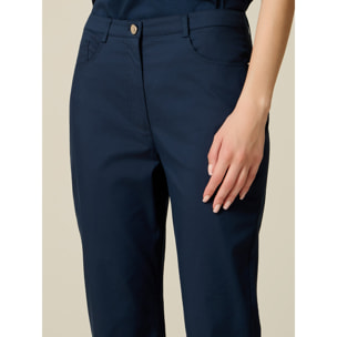 Oltre - Pantalones ajustados de mezcla de algodón - Azul