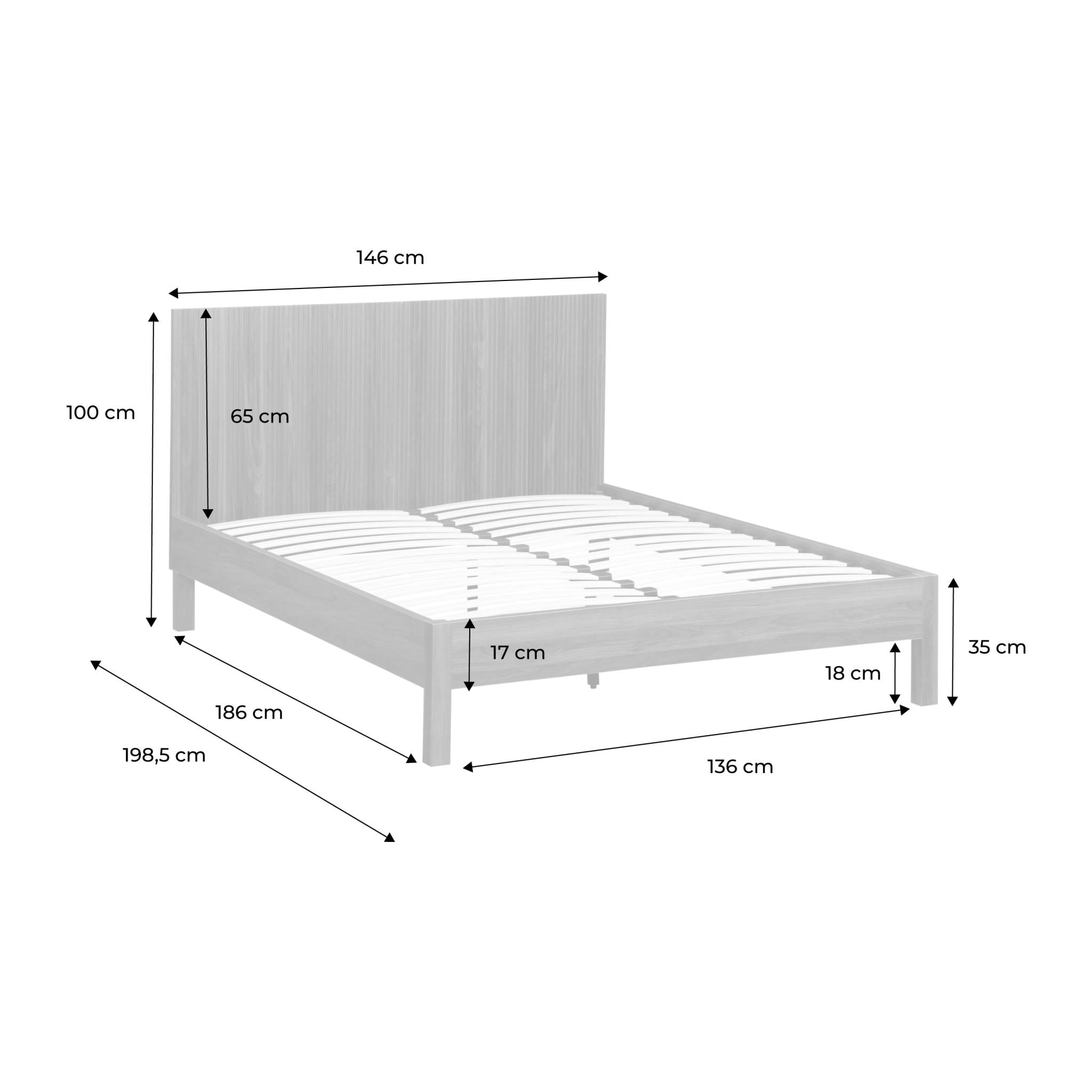 Lit avec sommier à lattes et tête de lit 140x190cm décor bois LINEAR