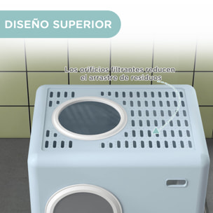 Arenero para Gatos Cubierto, Caja de Arena para Gatos con Bandeja Extraíble, Entrada Frontal y Salida Superior, Pala, Fácil de Limpiar, Antifugas, Azul