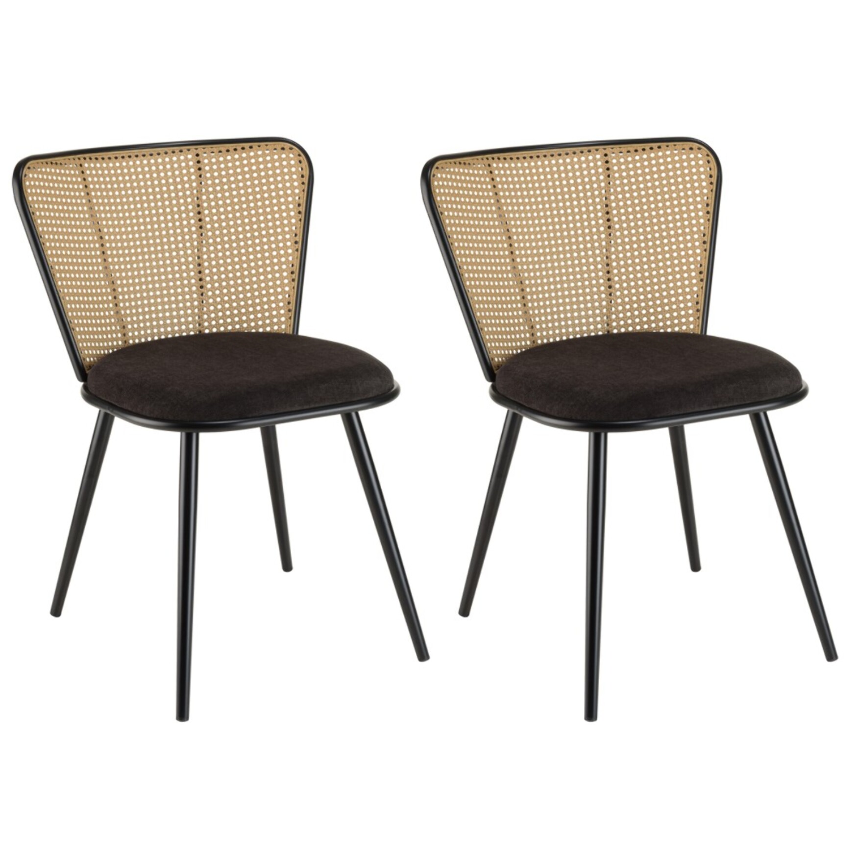 LEA - Lot de 2 chaises assise tissu noir large dossier effet cannage