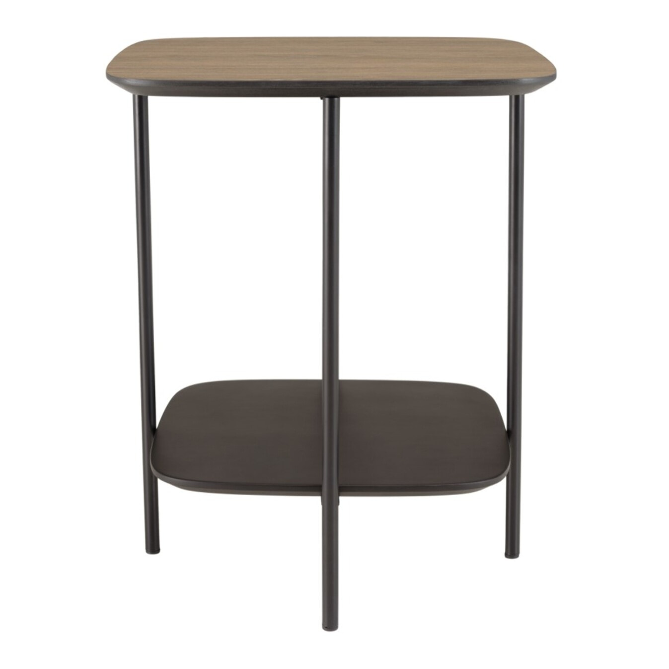 JULIA - Table d'appoint 2 plateaux bi-matière mocha/noir pieds métal