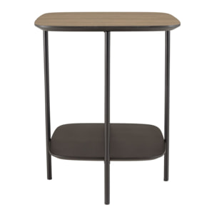 JULIA - Table d'appoint 2 plateaux bi-matière mocha/noir pieds métal