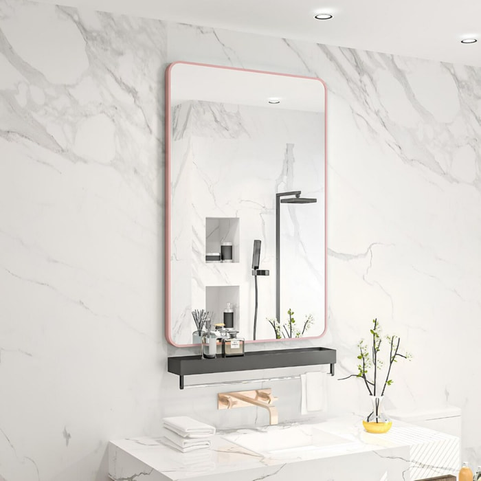 Specchio da parete 70x50 cm con telaio oro rosa e angoli arrotondati - Lay