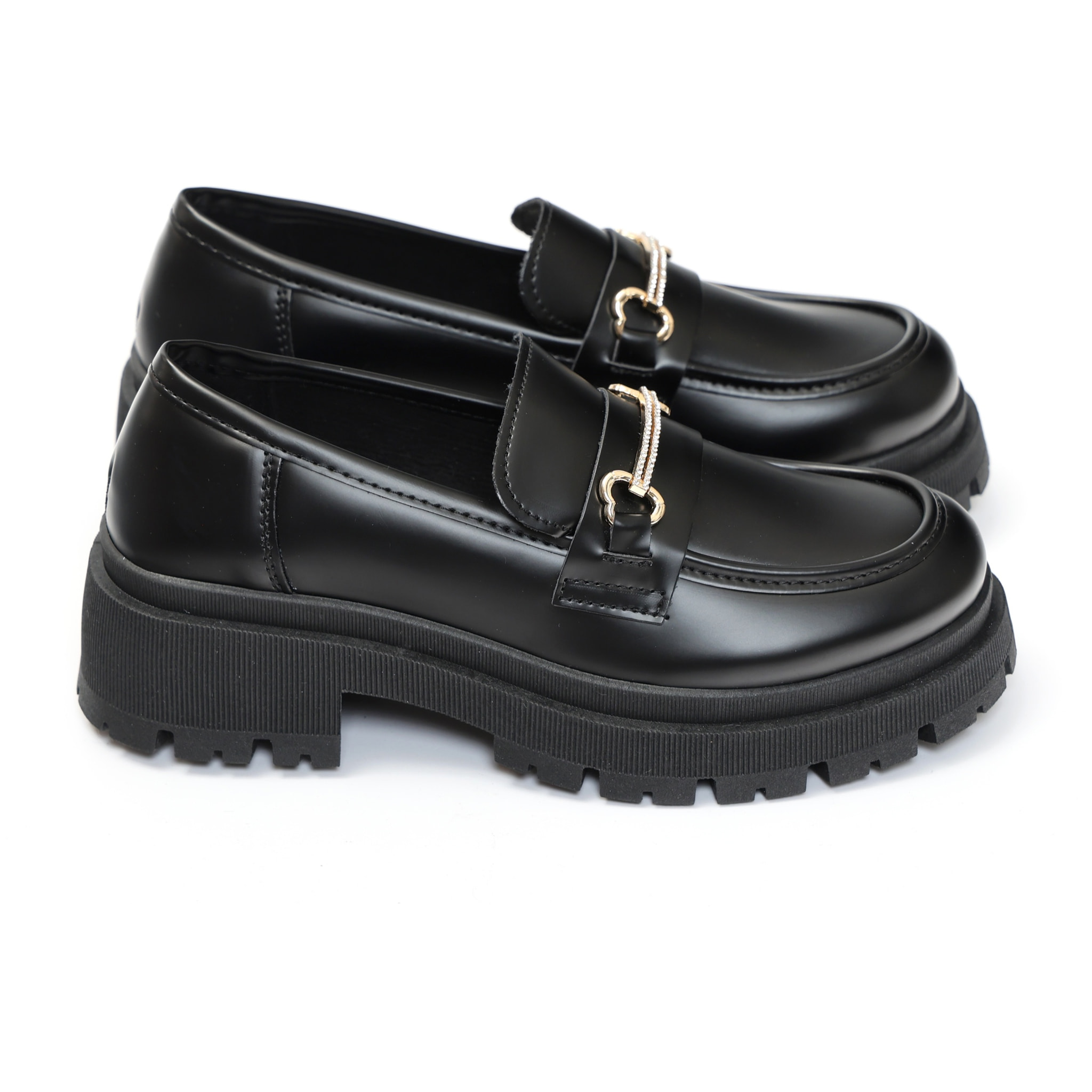 Mocassini in simil pelle platform con applicazione color oro