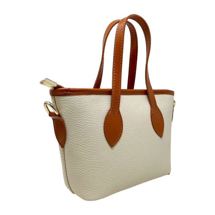 Chicca Borse - Borsa a Mano Donna in Vera Pelle - Colore Beige
