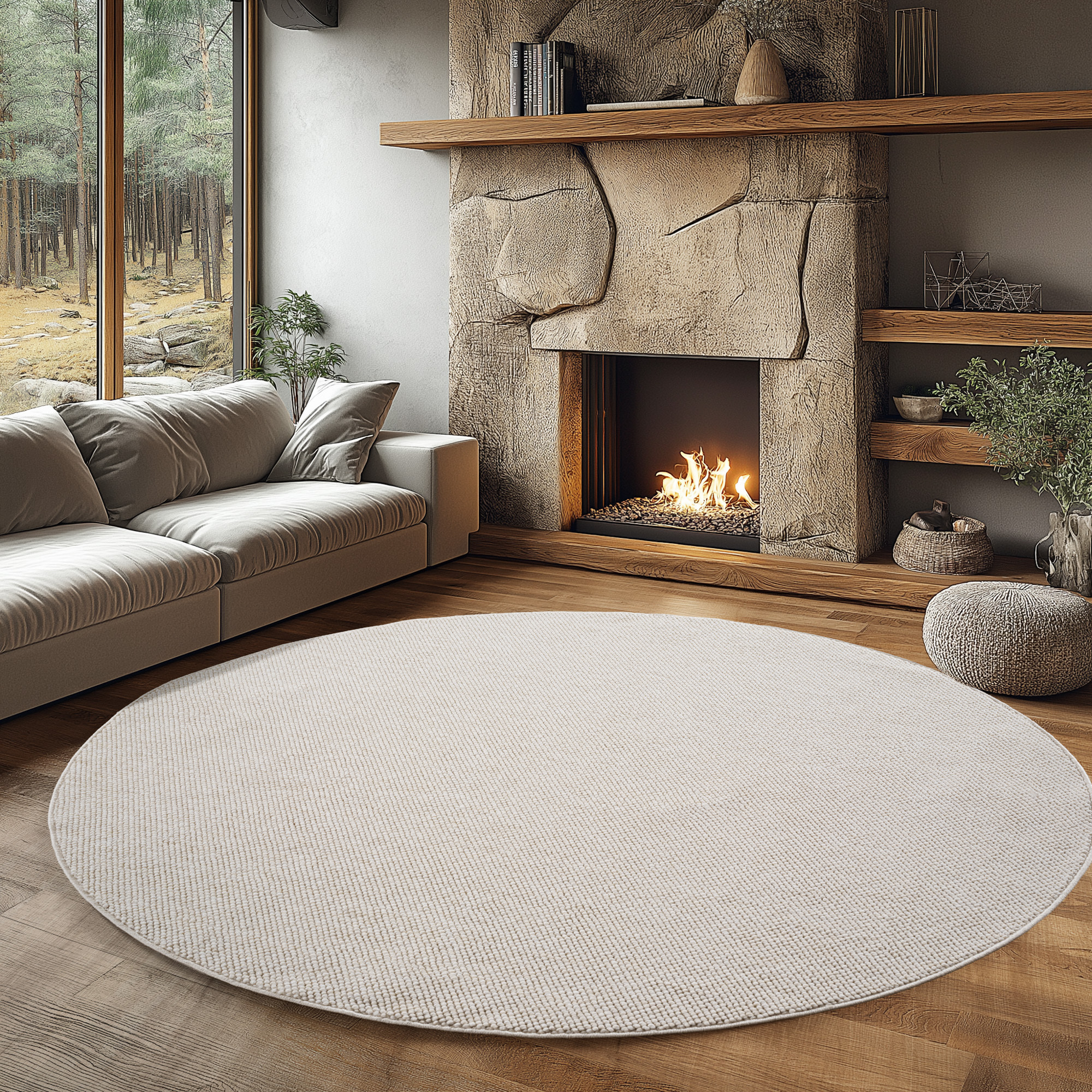 HELIX - Tapis moderne rond effet laine bouclé crème