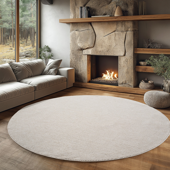 HELIX - Tapis moderne rond effet laine bouclé crème