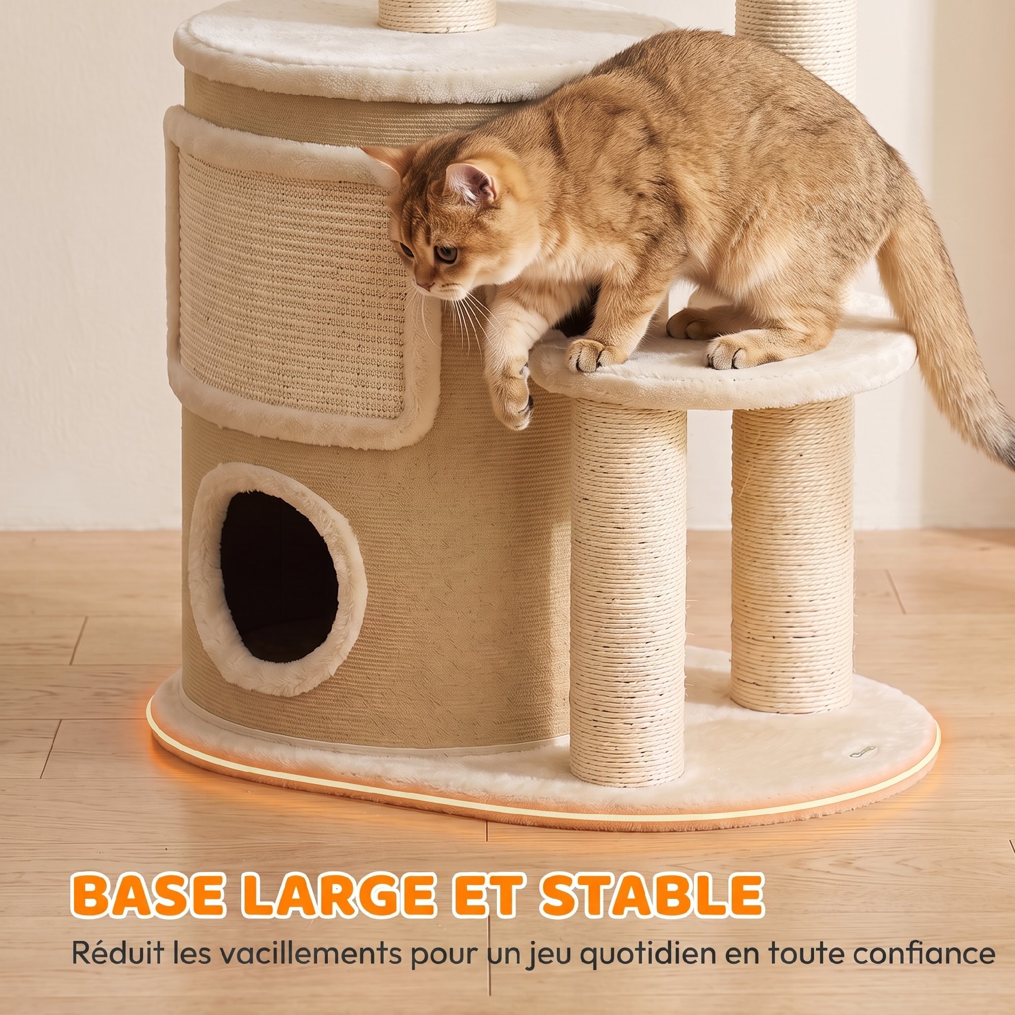 Arbre à chat design beige clair griffoirs grattoirs niche 3 plateformes