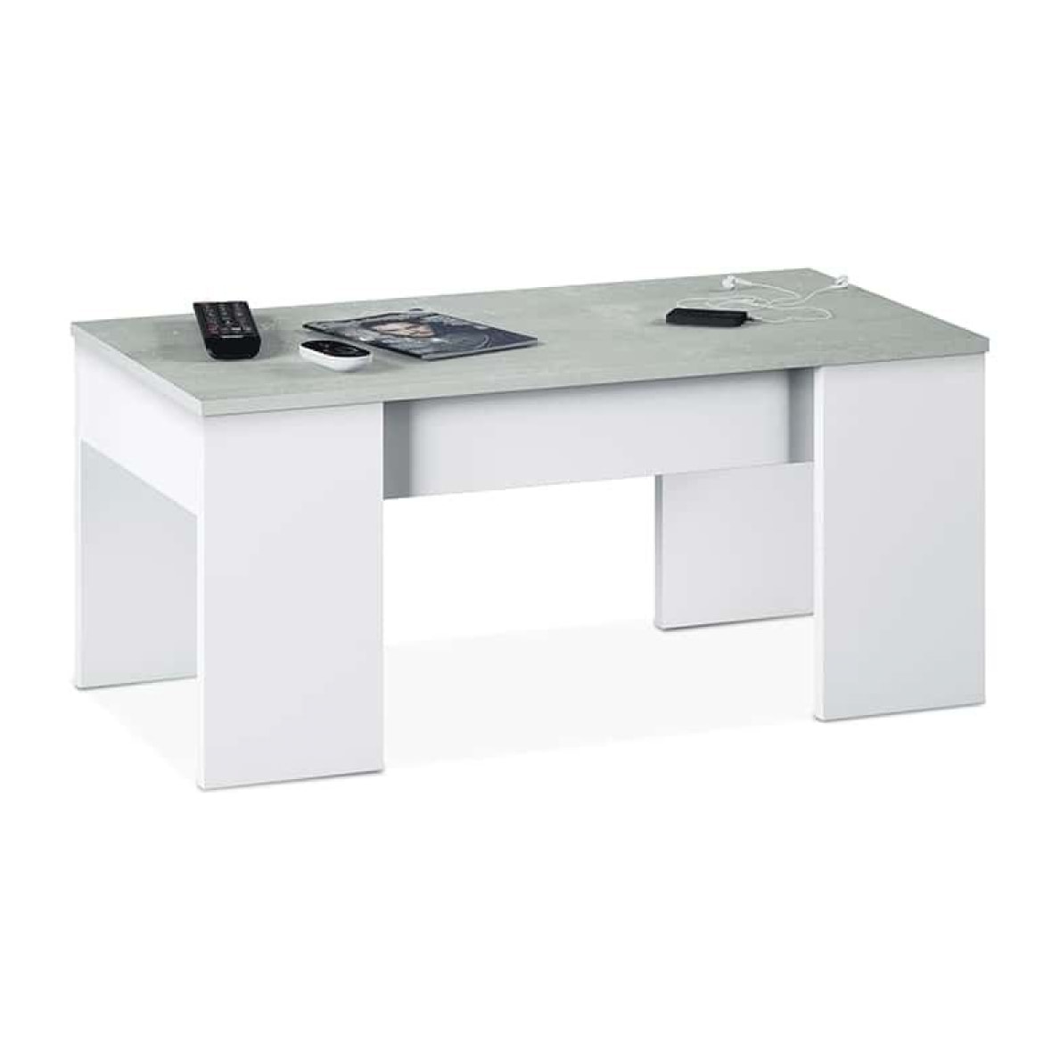 Mesa de centro elevable Low Cost Blanco Artik (Blanco Mate) - Gris Cemento