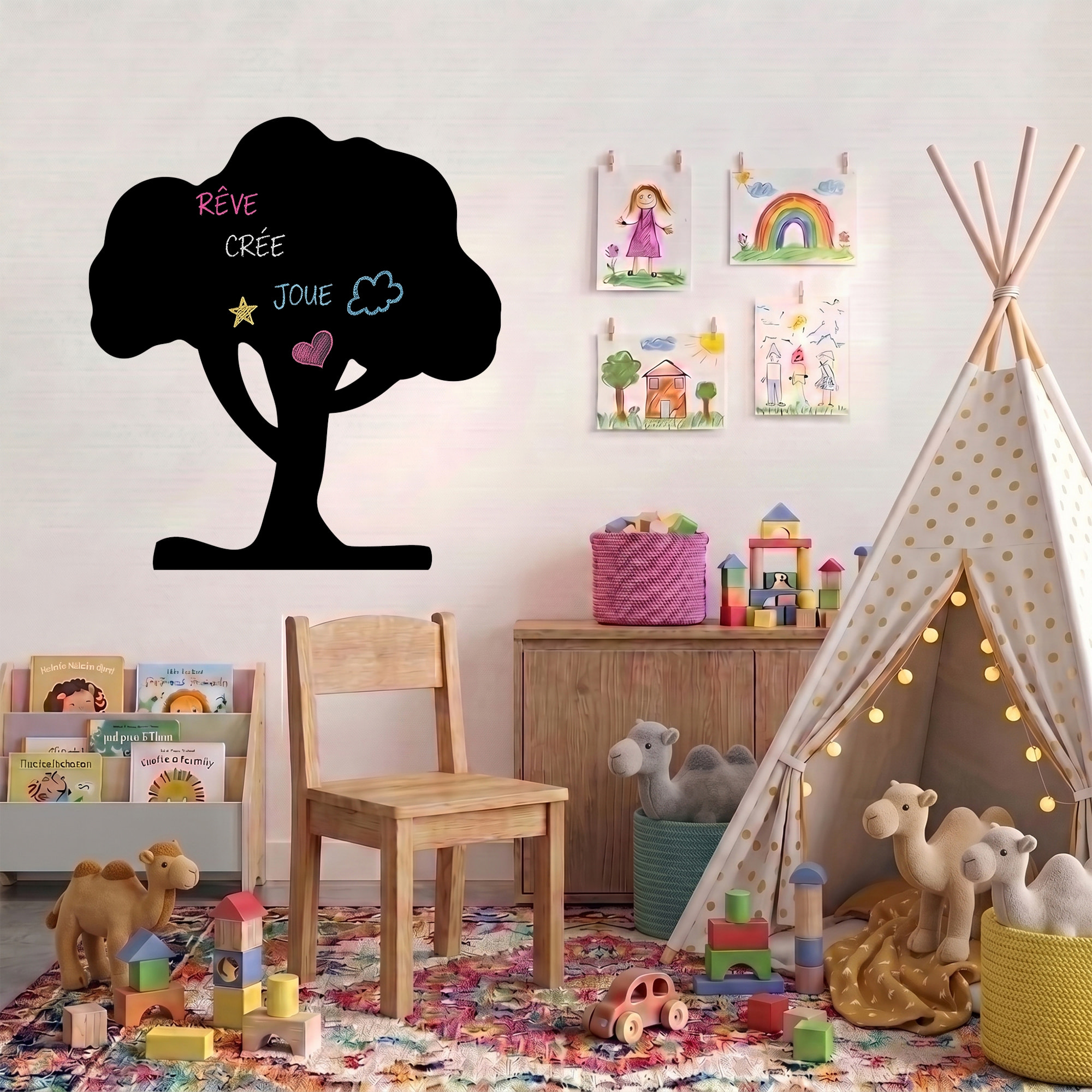 Sticker ardoise tableau noir - stickers muraux adhésif effaçable - GRAND ARBRE
