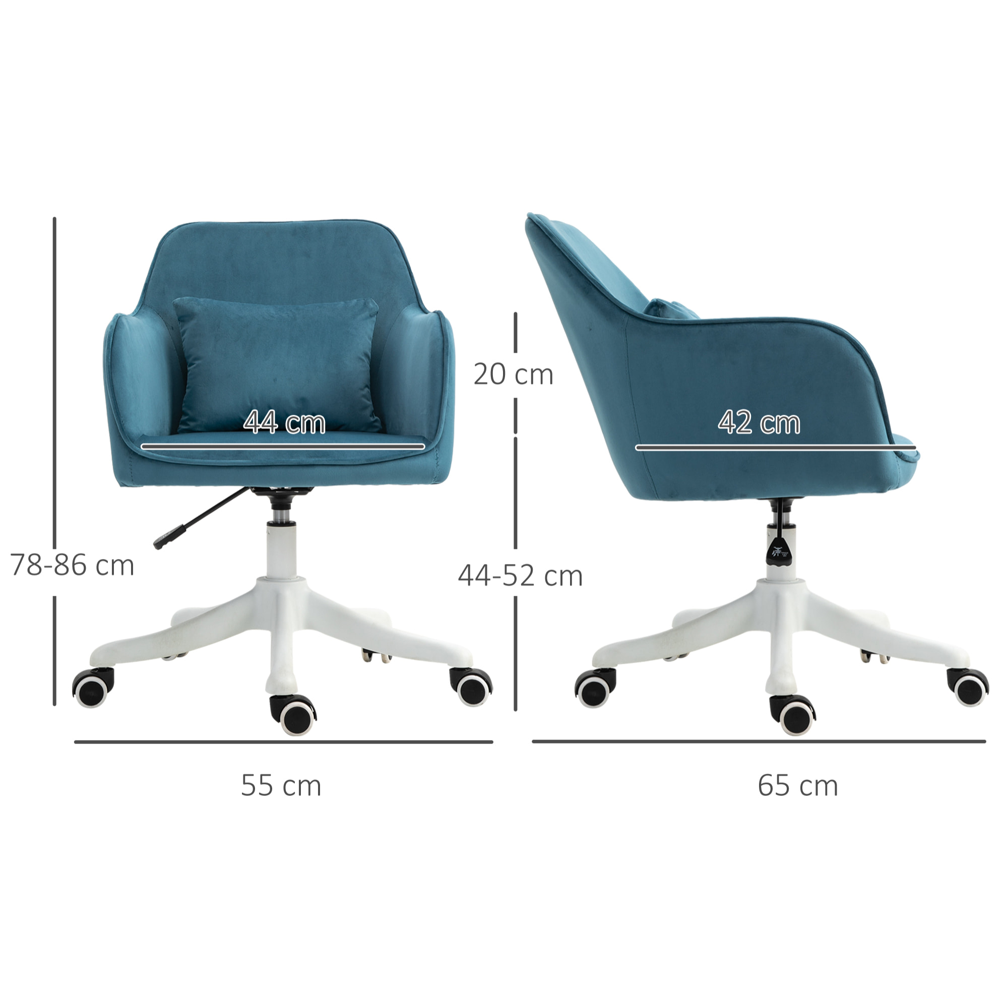 Chaise de bureau velours fauteuil bureau massant coussin lombaire intégré hauteur réglable pivotante 360° bleu