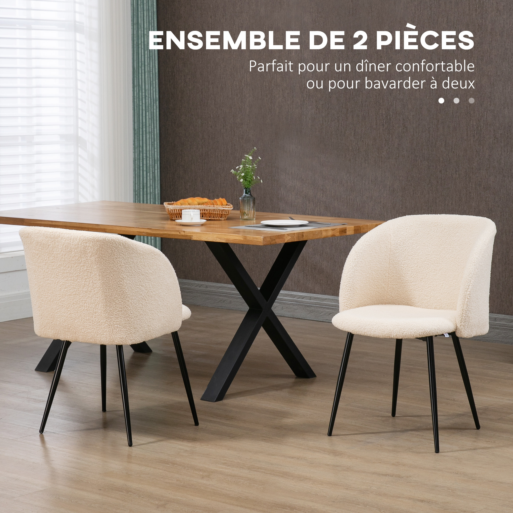 Lot de 2 chaises – Tissu bouclé – Style contemporain
