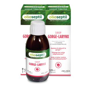 OLIOSEPTIL - Sirop Gorge-Larynx - Association d'extraits et d'huile essentielles de plantes - Apaise les voies respiratoires - Aide à lutter contre les refroidissements - Lot de 2