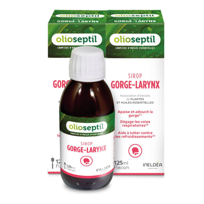 OLIOSEPTIL - Sirop Gorge-Larynx - Association d'extraits et d'huile essentielles de plantes - Apaise les voies respiratoires - Aide à lutter contre les refroidissements - Lot de 2