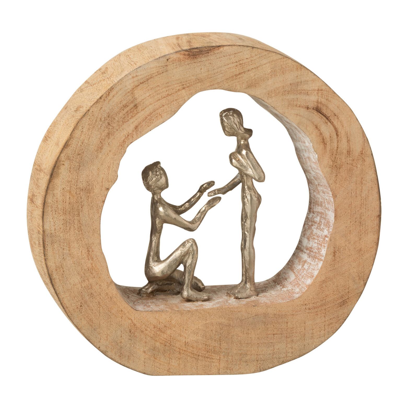 J-Line figurine Personnage Couple Demande Fiancaille - bois de Manguier/aluminium - naturel/argent