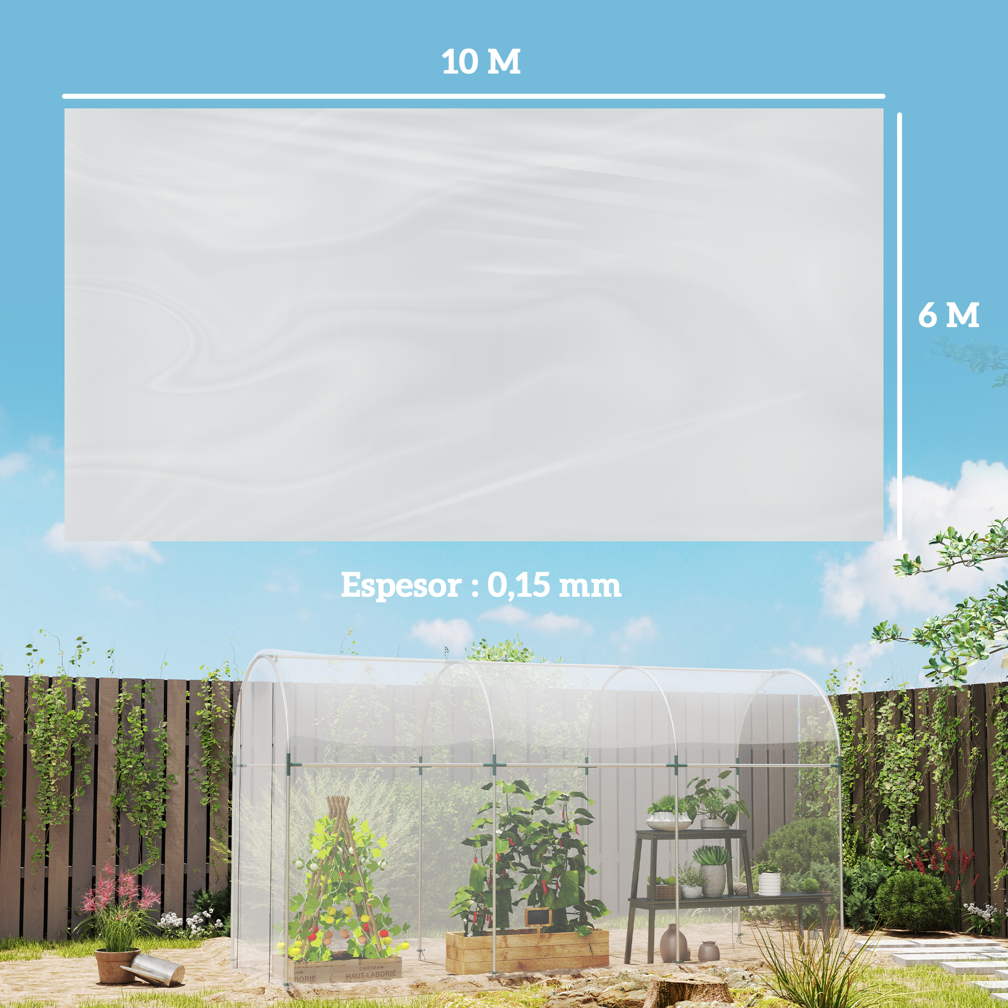 Outsunny Plástico Invernadero Transparente, 6x10 m, Cubierta de Repuesto para Invernadero de Polietileno, Resistente al Agua, para Huerto, Plantas, Agricultura, Jardín