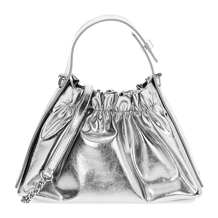 Mini bag donna argento in laminato