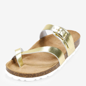 Sandalias planas de piel doradas con suela de corcho