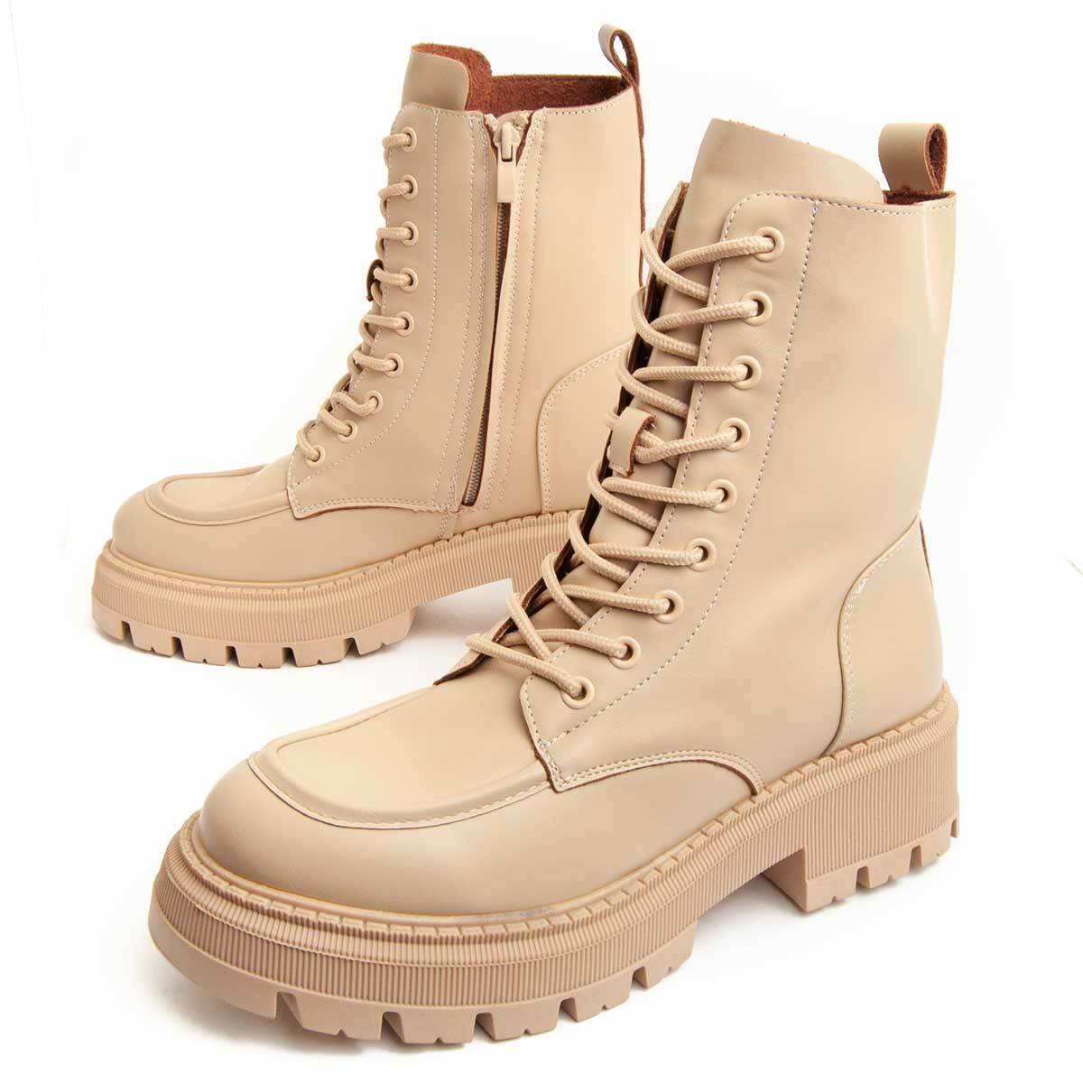 Bota De Plataforma - Beige - Altura: 5 Cm