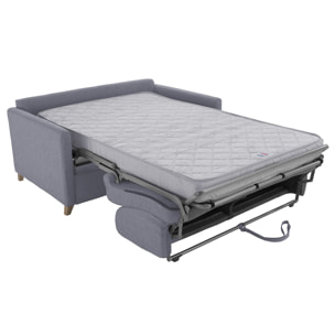 Canapé convertible 2-3 places en tissu gris et bois clair avec matelas 13 cm SKANDY