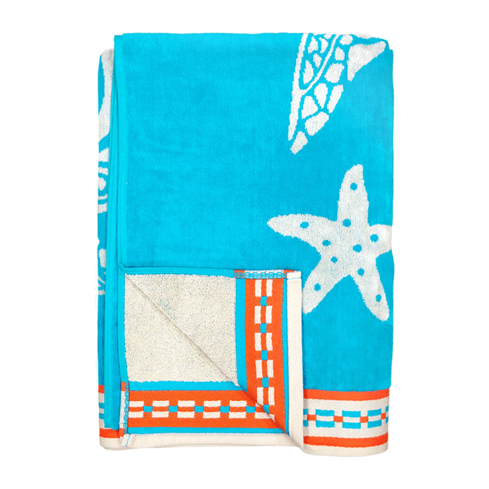 Serviette de plage éponge velours Jacquard - Caraz - 100x175cm - 470g/m²