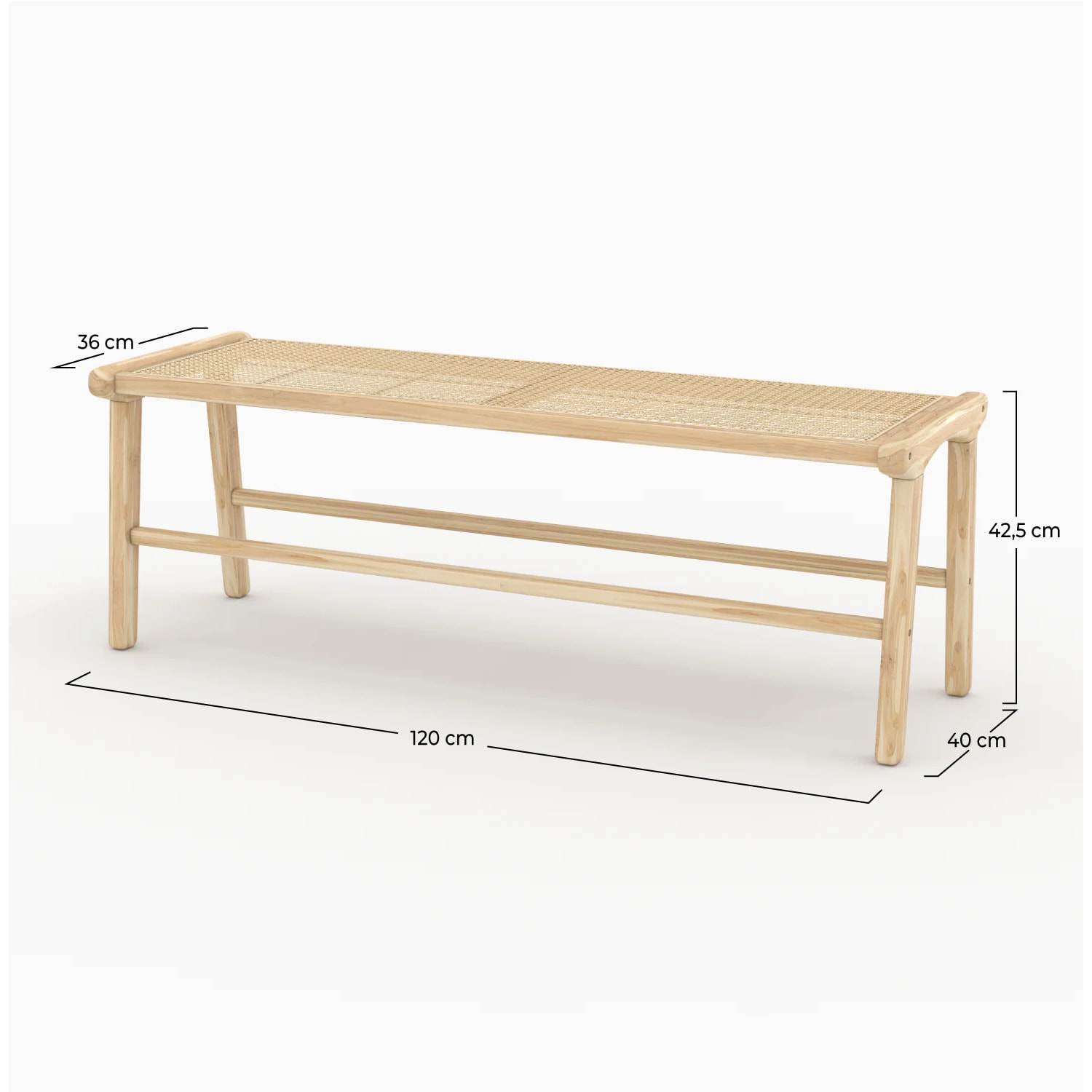 Banc 120 cm en bois de teck et cannage - Kuna
