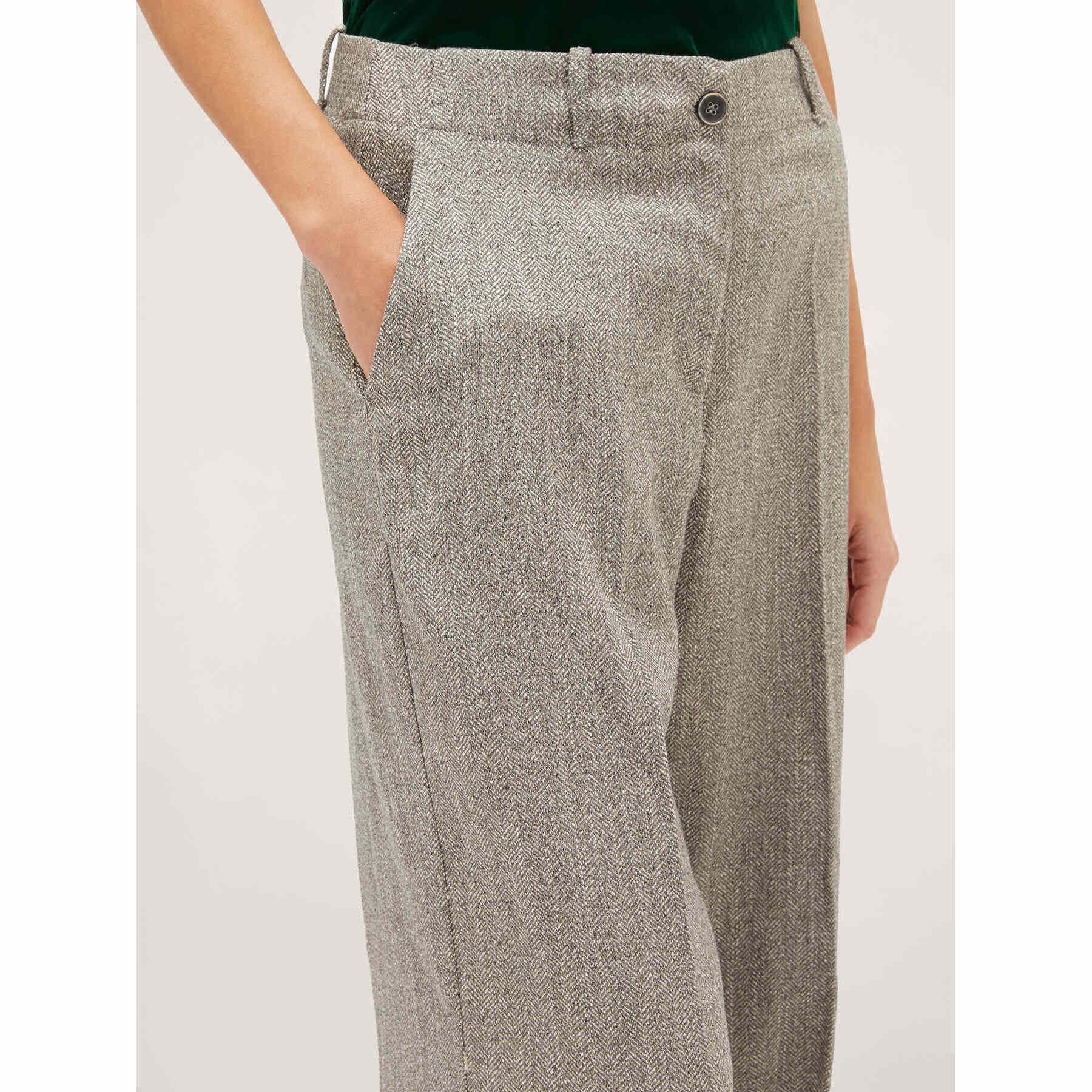 Motivi - Pantalón palazzo en tejido de espiga - Gris