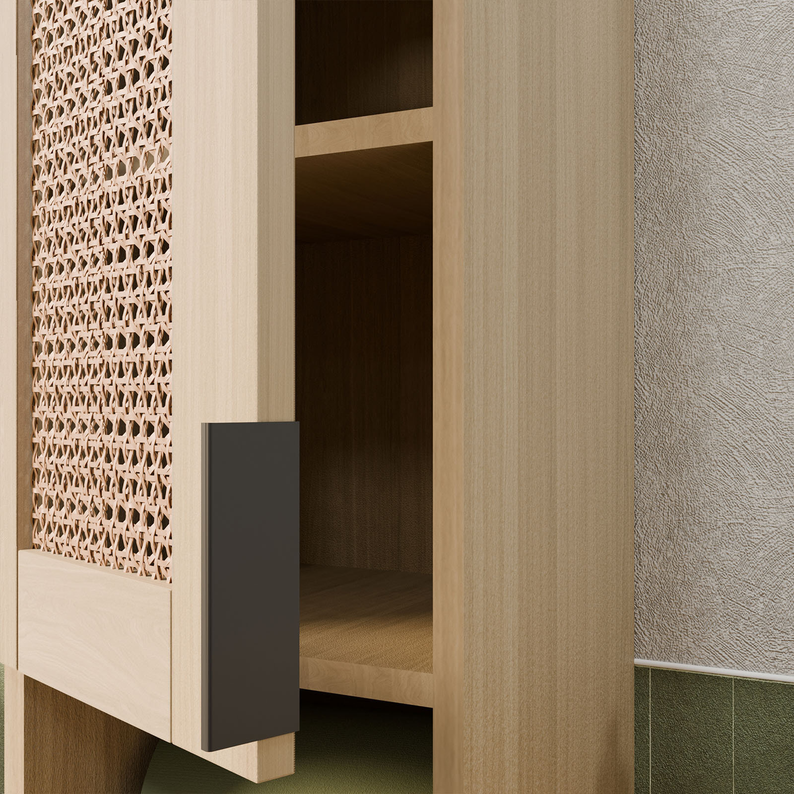 Colonne cannage Apolline 30x30x120 cm décor bois et cannage