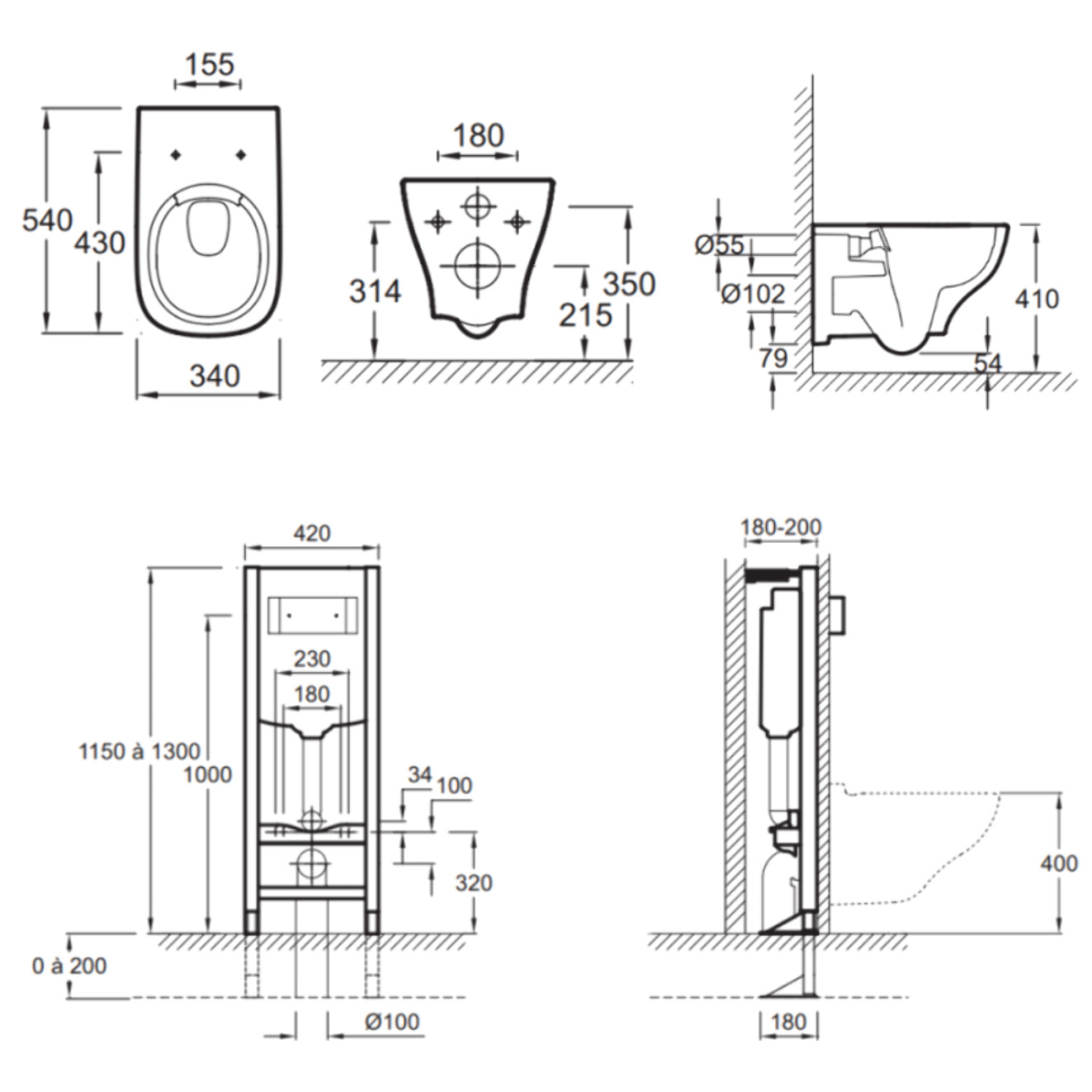 Pack WC suspendu sans bride Struktura avec abattant + bâti support + plaque