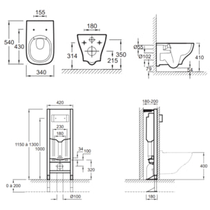 Pack WC suspendu sans bride Struktura avec abattant + bâti support + plaque