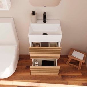 Meuble de Salle de Bain YINU | 45 cm Blanc - Solomon | Fond 36 cm | Deux Tiroirs | Lavabo Encastre | N'inclut Pas Miroir | Meuble Monte | Alday