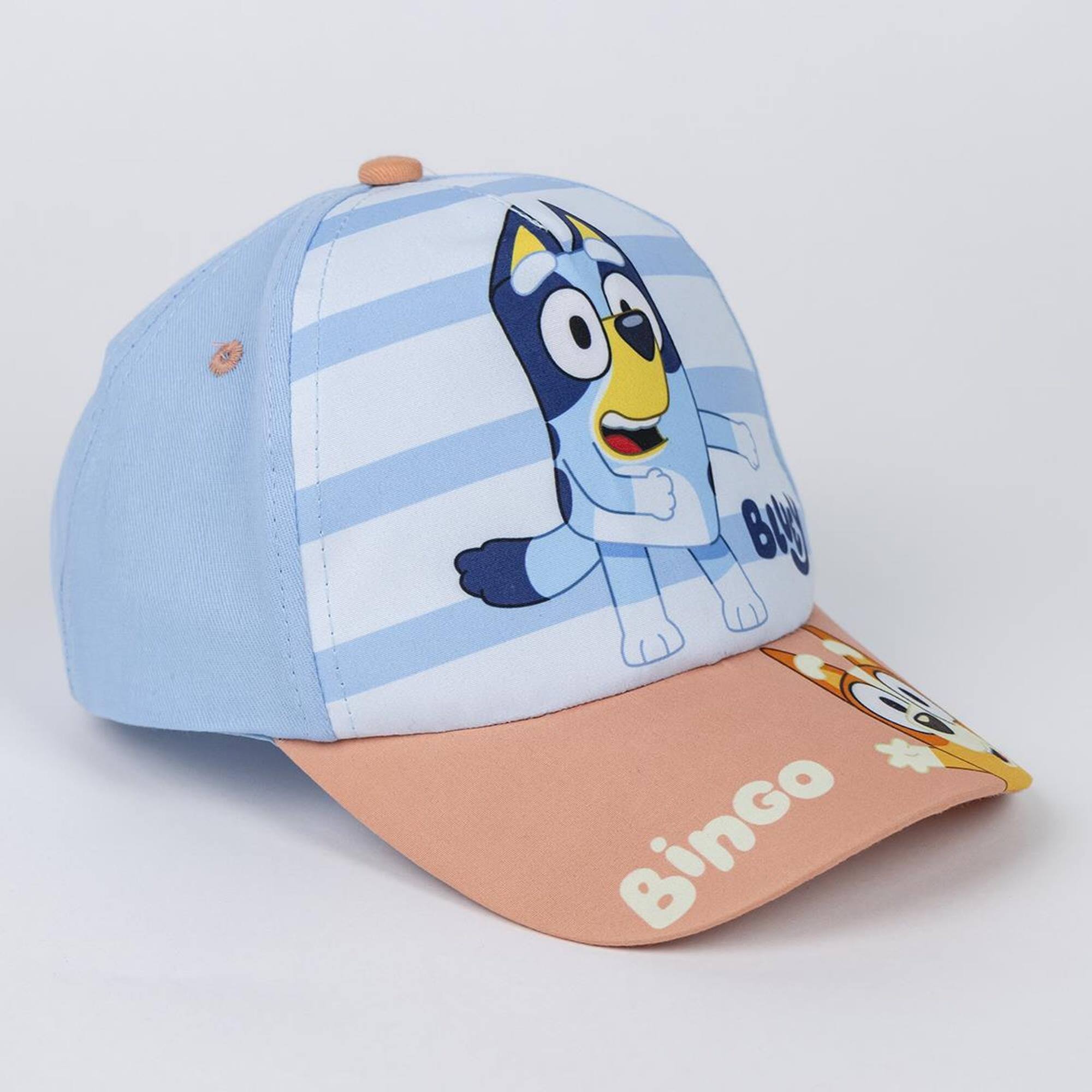Set infantil de bluey - color azul y marrón - incluye saquito de tela, toalla y gorra - estampado de bluey y bingo