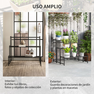 Soporte para Plantas de 3 Niveles Estantería para Plantas para Esquina Diseño en Escalera Soporte para Macetas Interior y Exterior 75x70x66 cm Negro